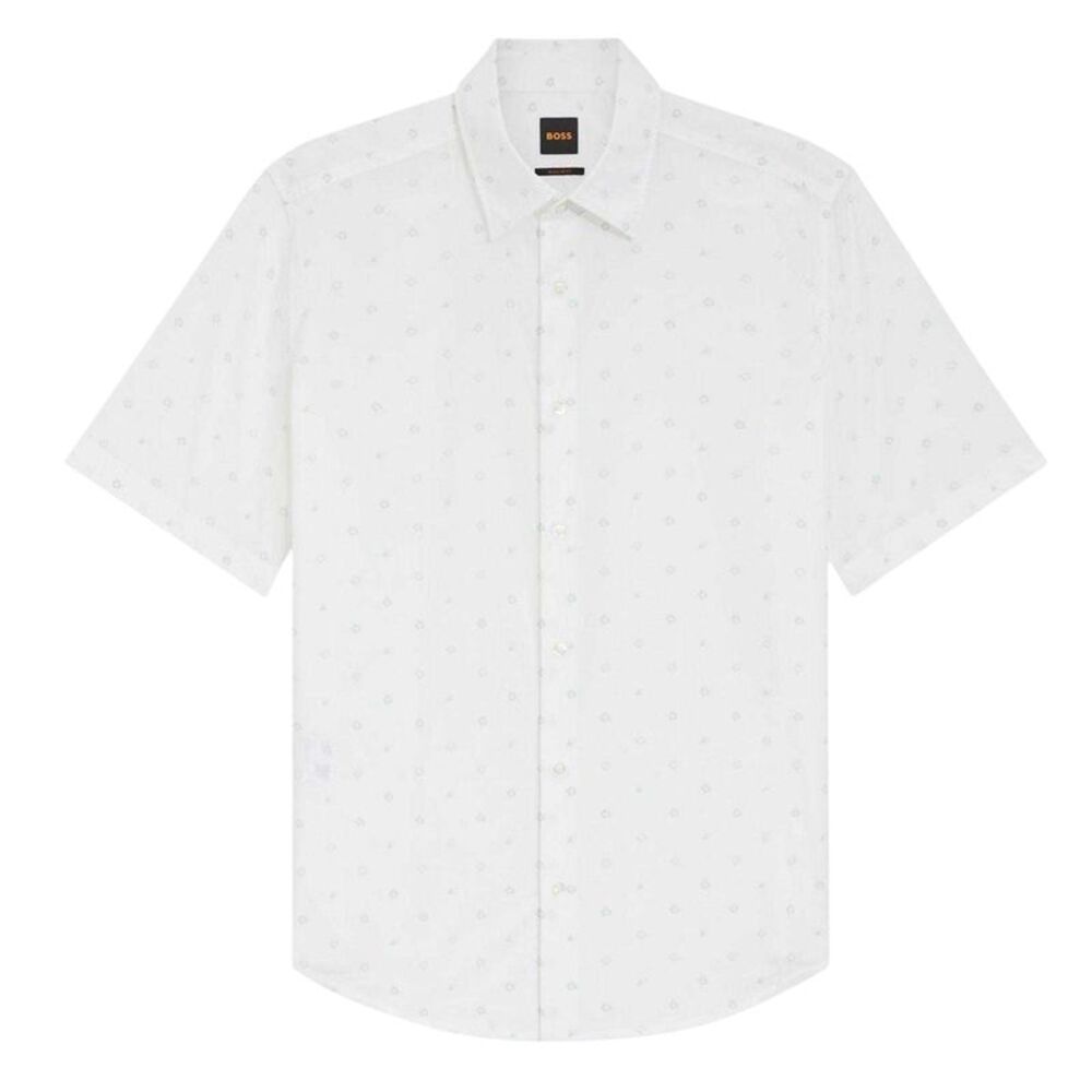 Boss Mens Microprint Regular Short-Sleeved Shirt / White